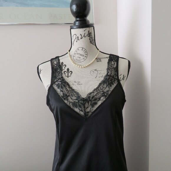 Vintage Black Full Slip With Lace Size 38 - Picture 1 of 9